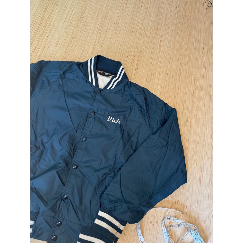 Vintage Sportsmaster Navy Blue Bomber Jacket Mens Large J&J Roofing 38